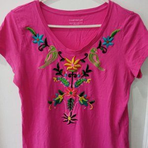 Style &Co. PINK BARBIE EMBROIDERED TOP